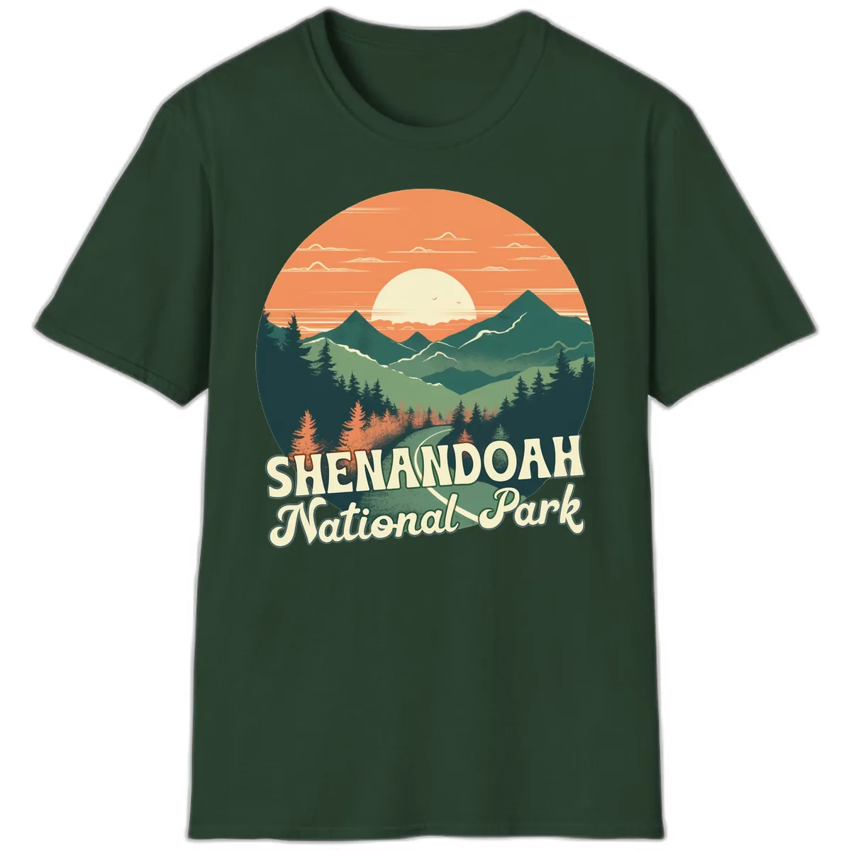 Shenandoah National Park Sunset T-Shirt in Forest Green