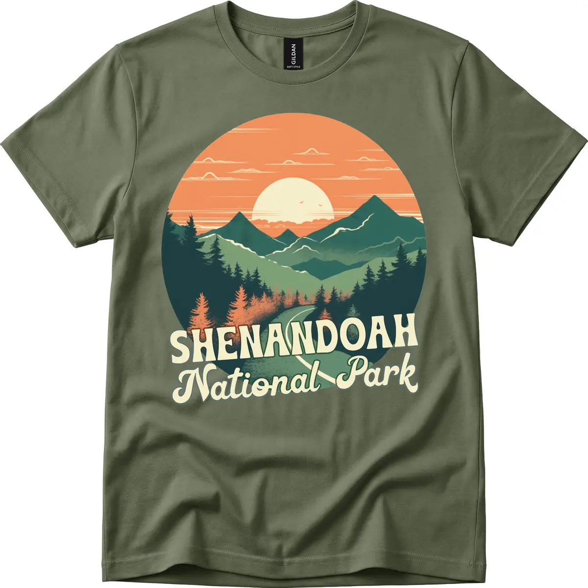 Shenandoah National Park Sunset T-Shirt in Military Green