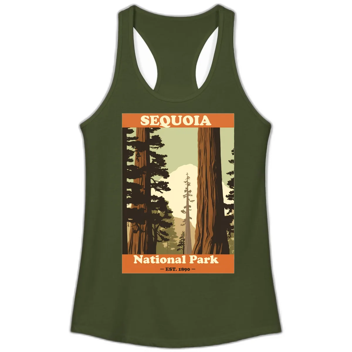 Sequoia National Park Forest Vista Ladies Tank in Solid Military Green