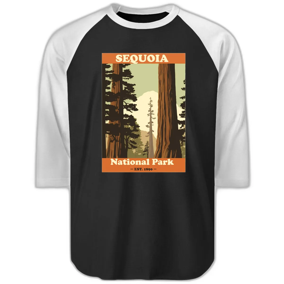 Sequoia National Park Forest Vista Raglan 3/4 in Black White