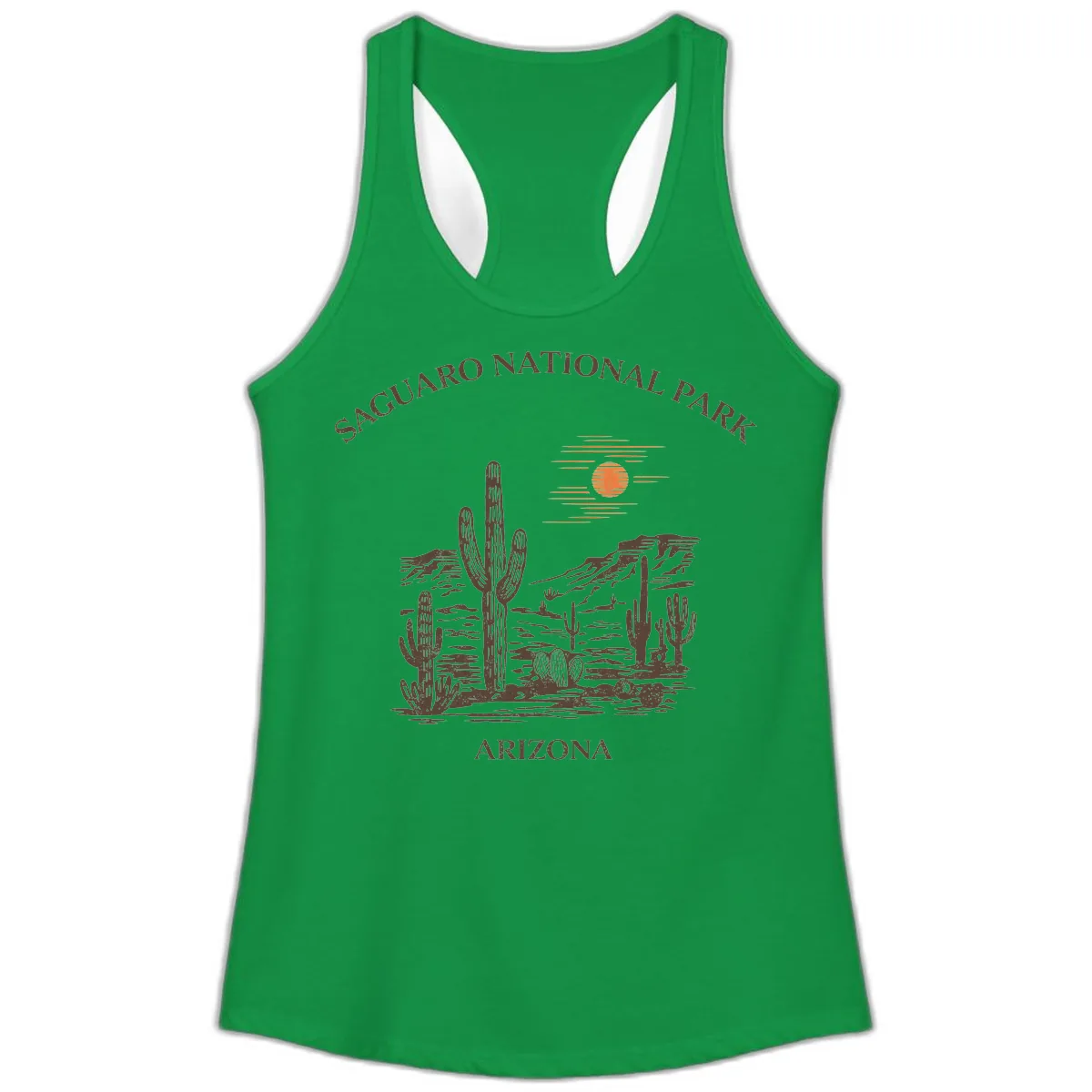 Saguaro National Park Arizona Desert Ladies Tank in Solid Kelly Green
