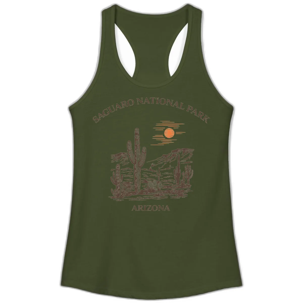 Saguaro National Park Arizona Desert Ladies Tank in Solid Military Green