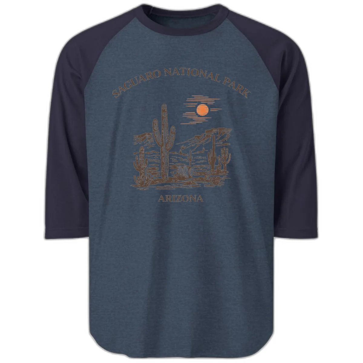 Saguaro National Park Arizona Desert Raglan 3/4 in Heather Denim Navy