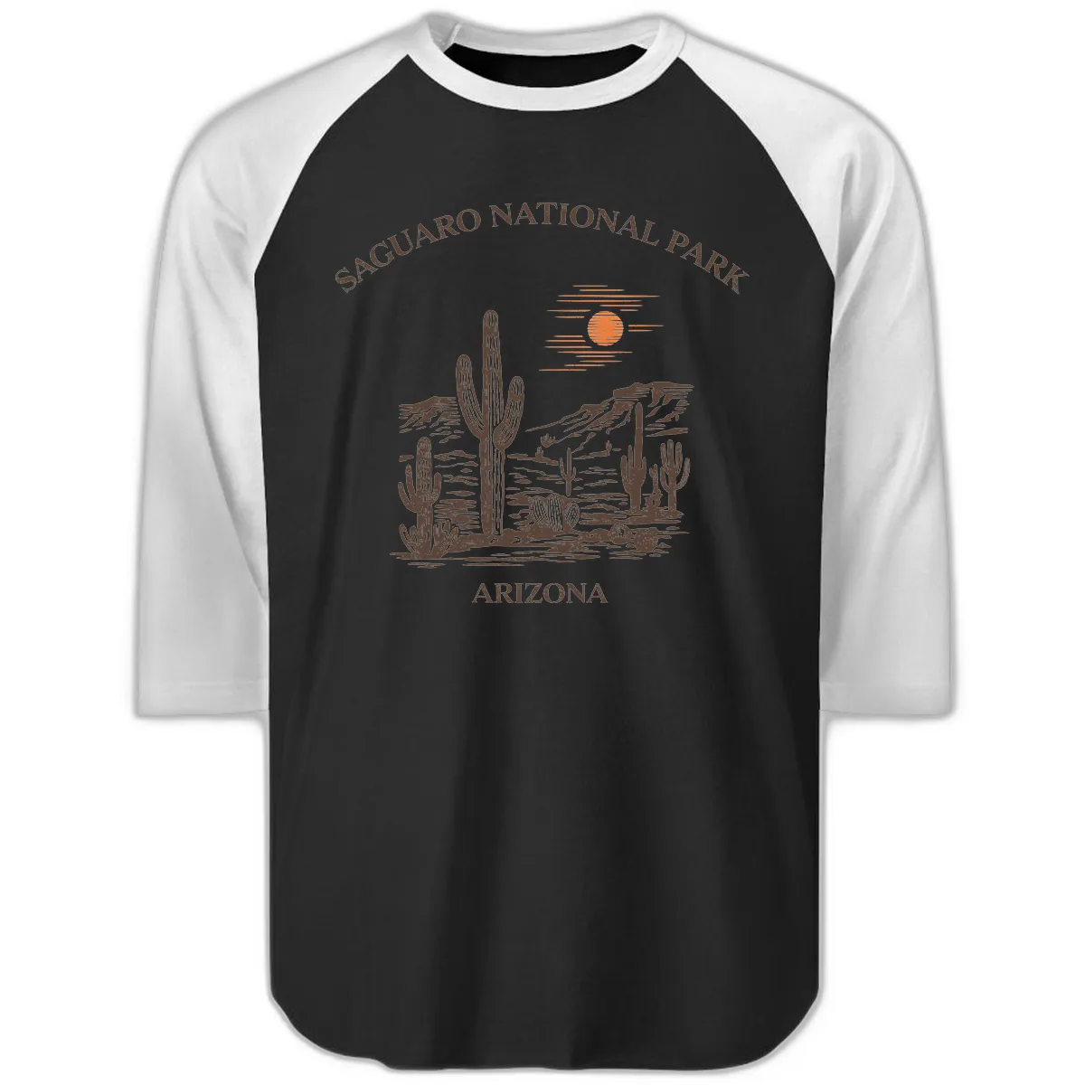 Saguaro National Park Arizona Desert Raglan 3/4 in Black White