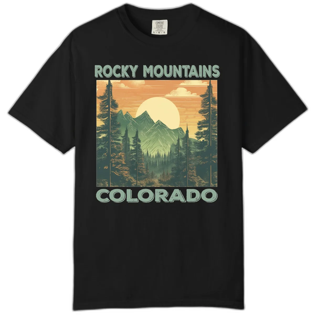 Rocky Mountains Colorado Sunset Comfort Color in Black