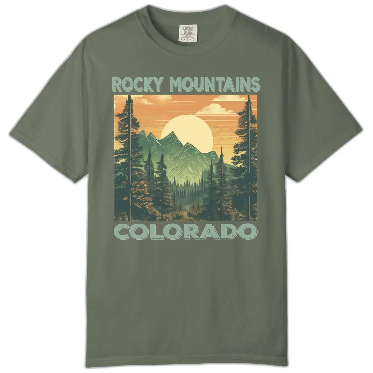 Rocky Mountains Colorado Sunset Comfort Color in Moss