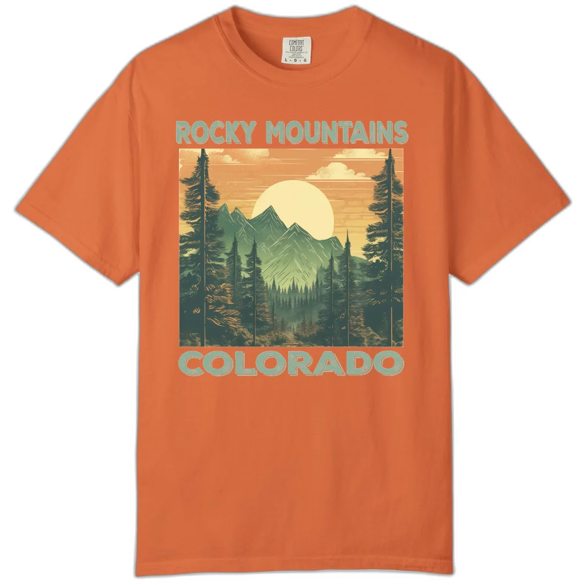 Rocky Mountains Colorado Sunset Comfort Color in Burnt Orange
