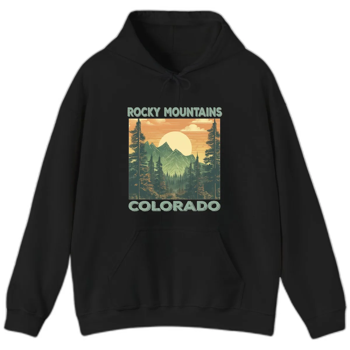 Rocky Mountains Colorado Sunset Hoodie in Black