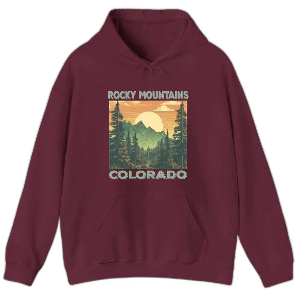 Rocky Mountains Colorado Sunset Hoodie in Maroon