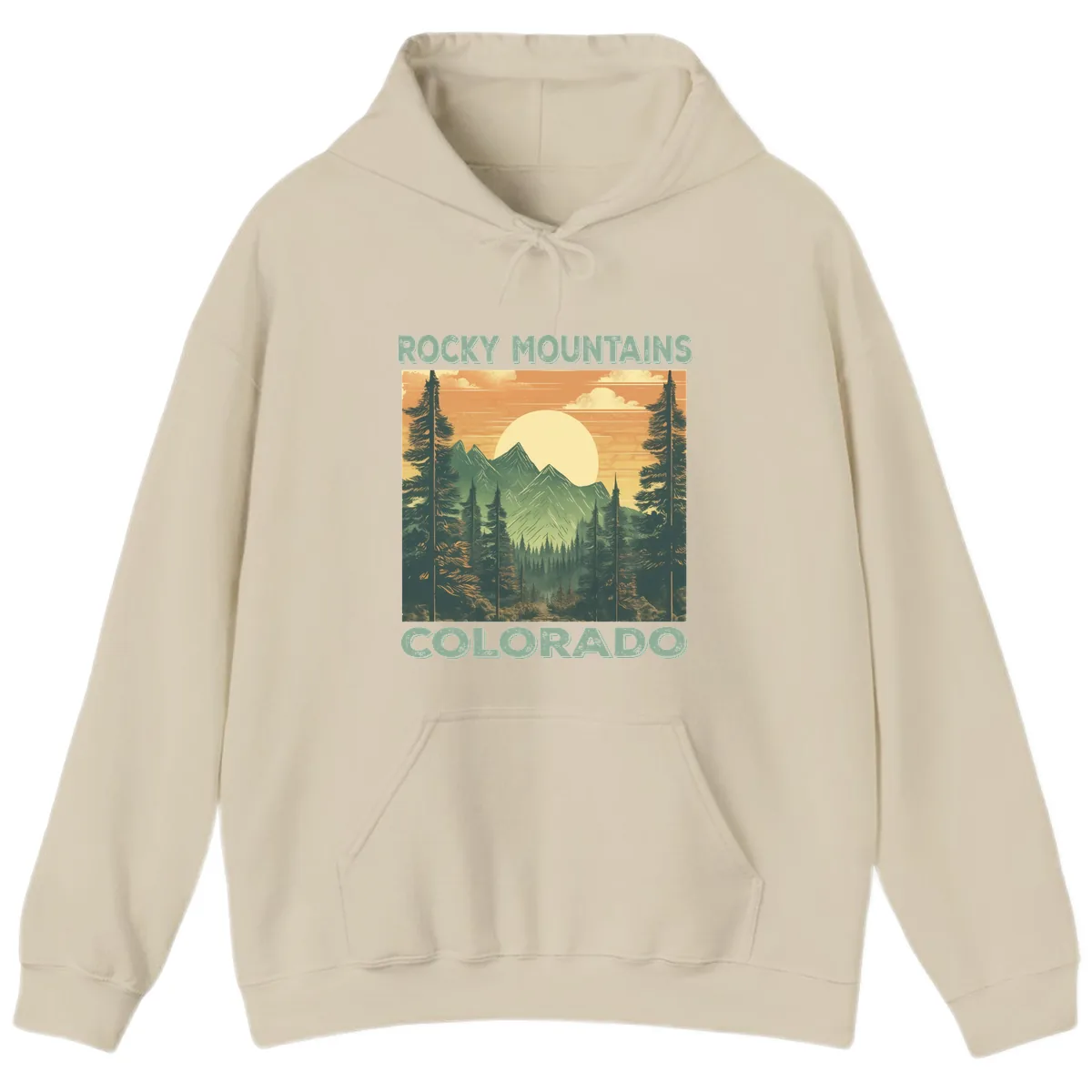 Rocky Mountains Colorado Sunset Hoodie in Sand