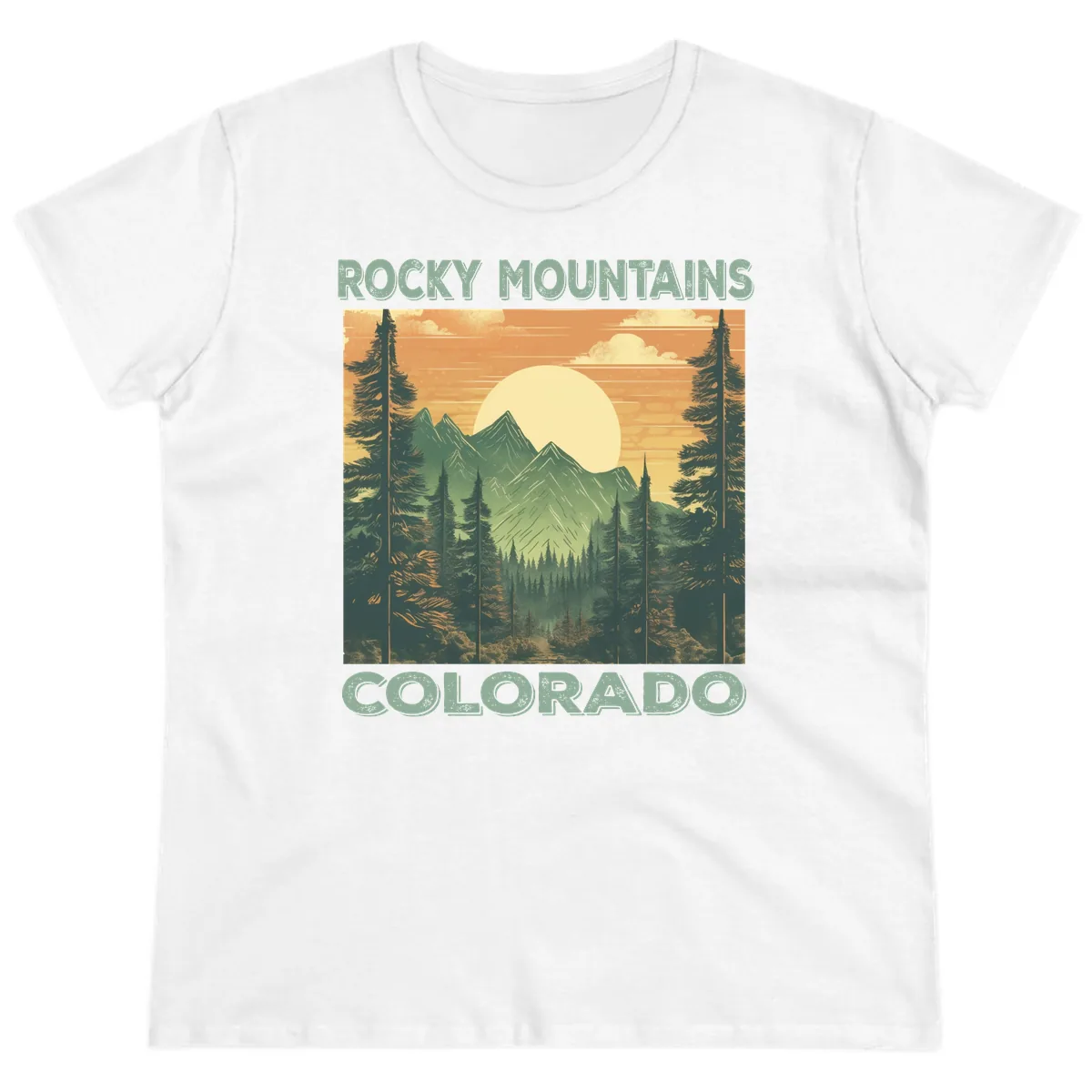 Rocky Mountains Colorado Sunset Ladies Tee in White