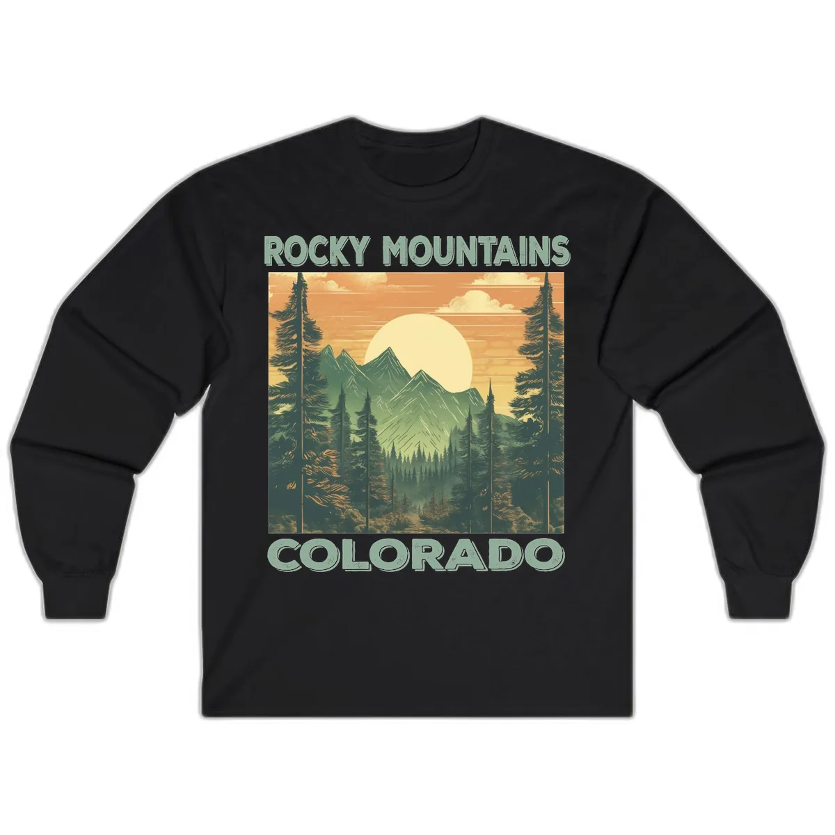 Rocky Mountains Colorado Sunset Long Sleeve in Black