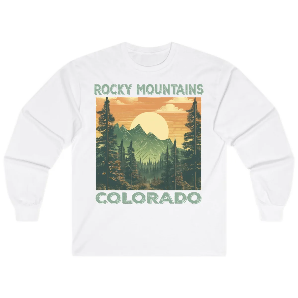 Rocky Mountains Colorado Sunset Long Sleeve in White