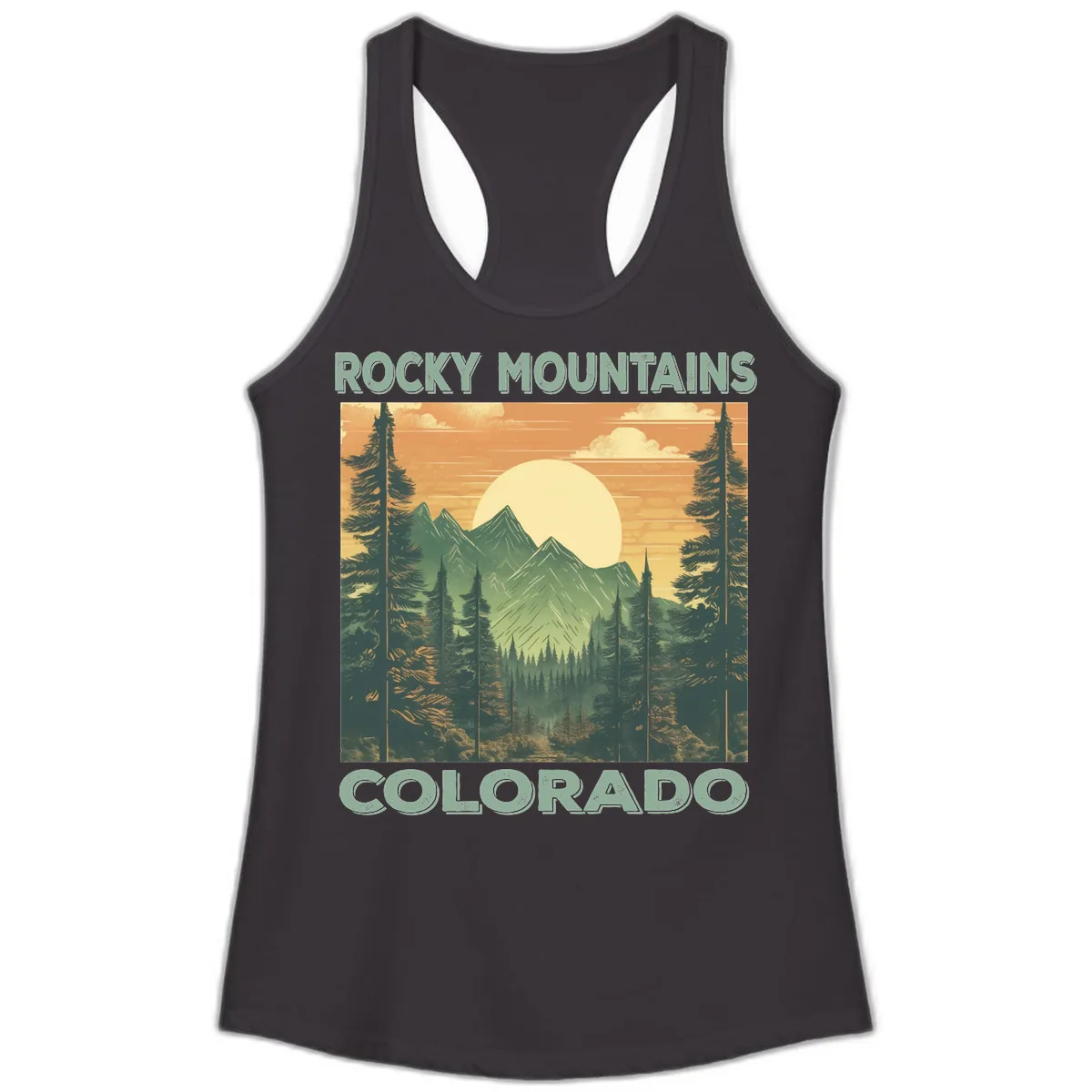 Rocky Mountains Colorado Sunset Ladies Tank in Black
