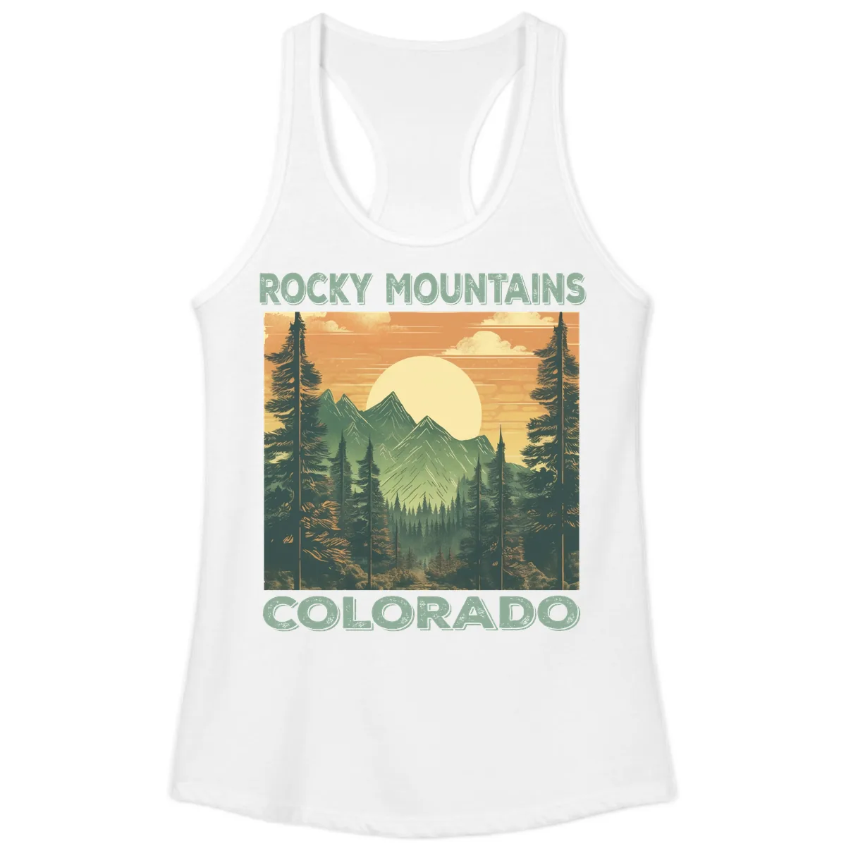 Rocky Mountains Colorado Sunset Ladies Tank in White