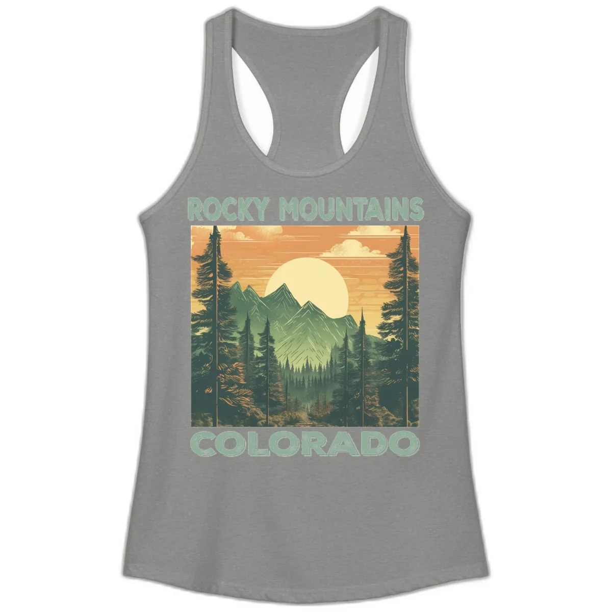 Rocky Mountains Colorado Sunset Ladies Tank in Heather Grey