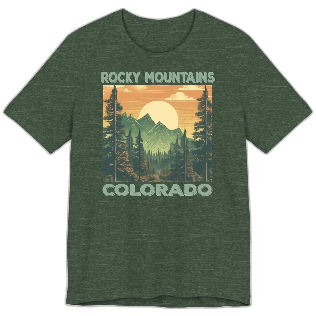 Rocky Mountains Colorado Sunset Premium T-Shirt in Heather Forest