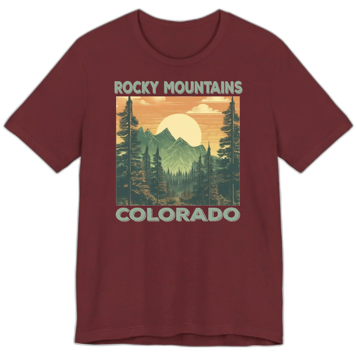 Rocky Mountains Colorado Sunset Premium T-Shirt in Heather Cardinal
