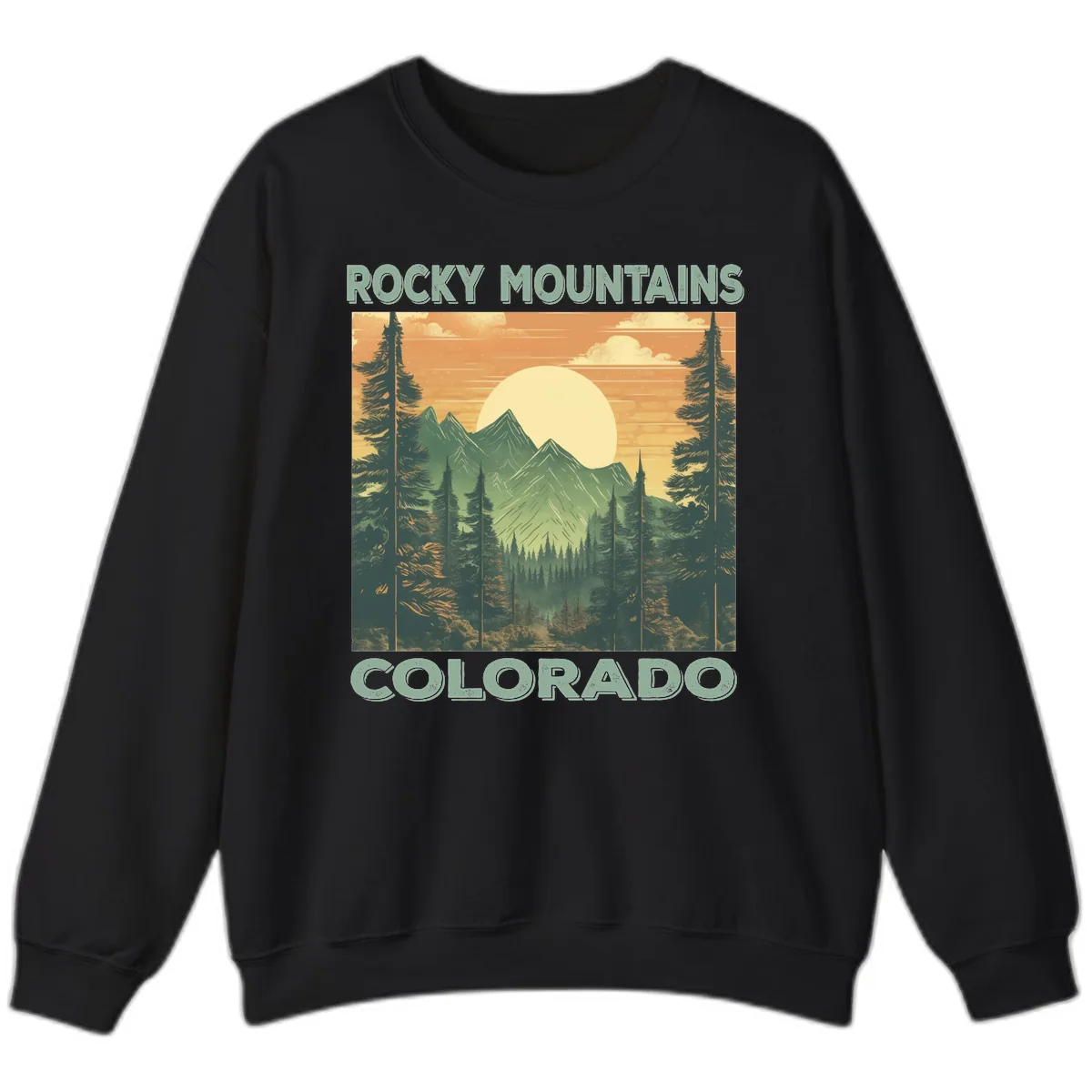 Rocky Mountains Colorado Sunset Sweatshirt in Black