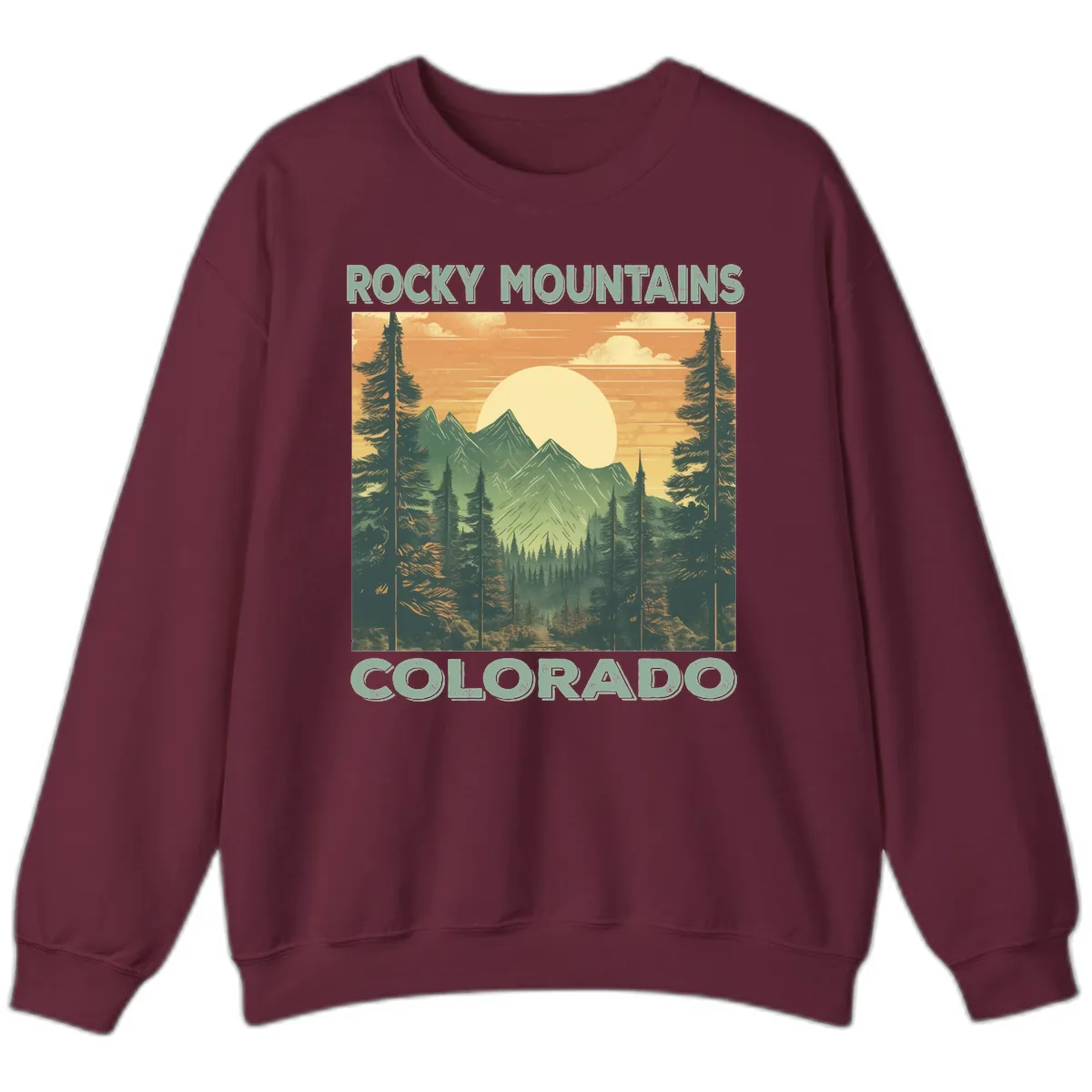 Rocky Mountains Colorado Sunset Sweatshirt in Maroon