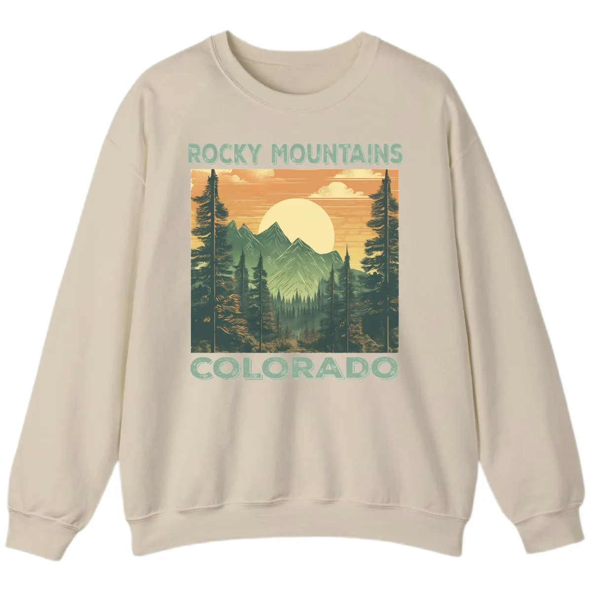 Rocky Mountains Colorado Sunset Sweatshirt in Sand