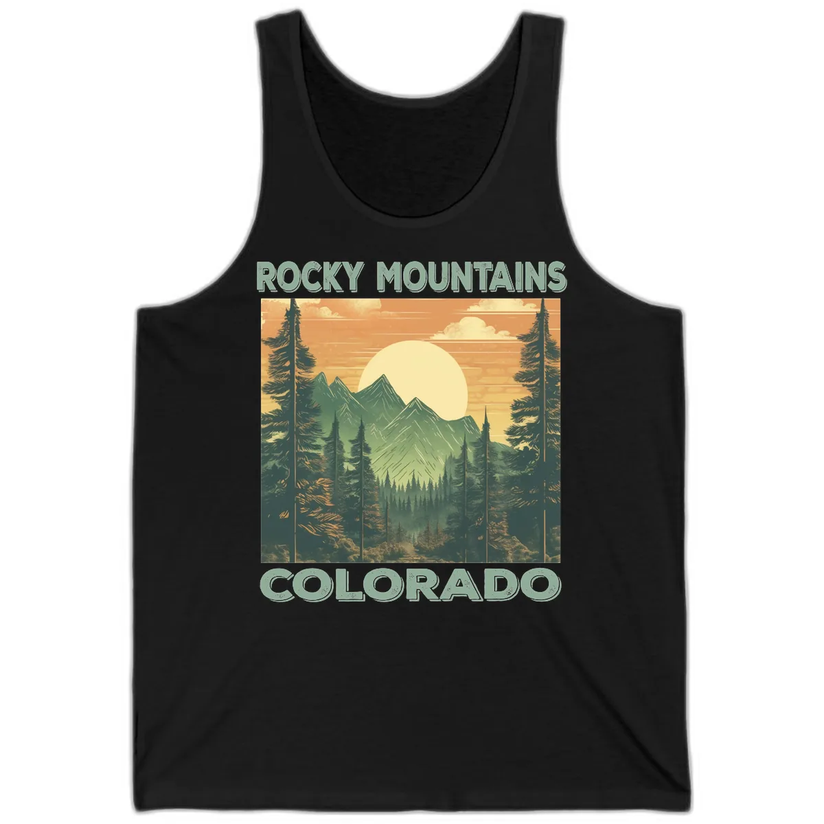 Rocky Mountains Colorado Sunset Tank in Black