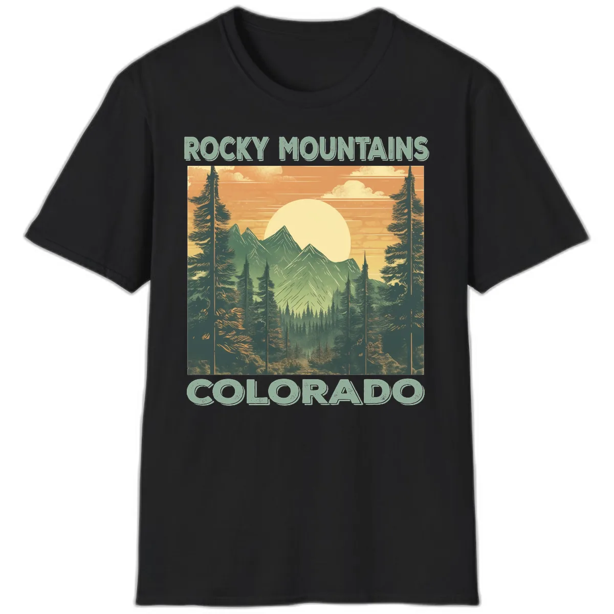Rocky Mountains Colorado Sunset T-Shirt in Black