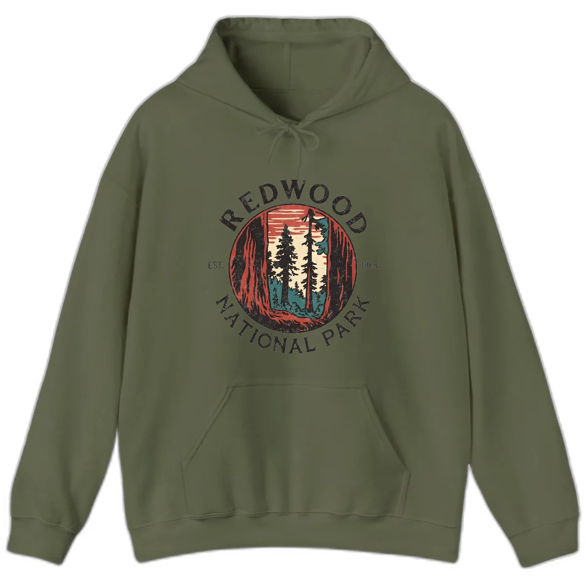 Redwood National Park 1968 Hoodie in Military Green