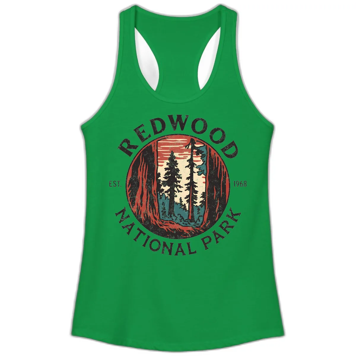 Redwood National Park 1968 Ladies Tank in Solid Kelly Green