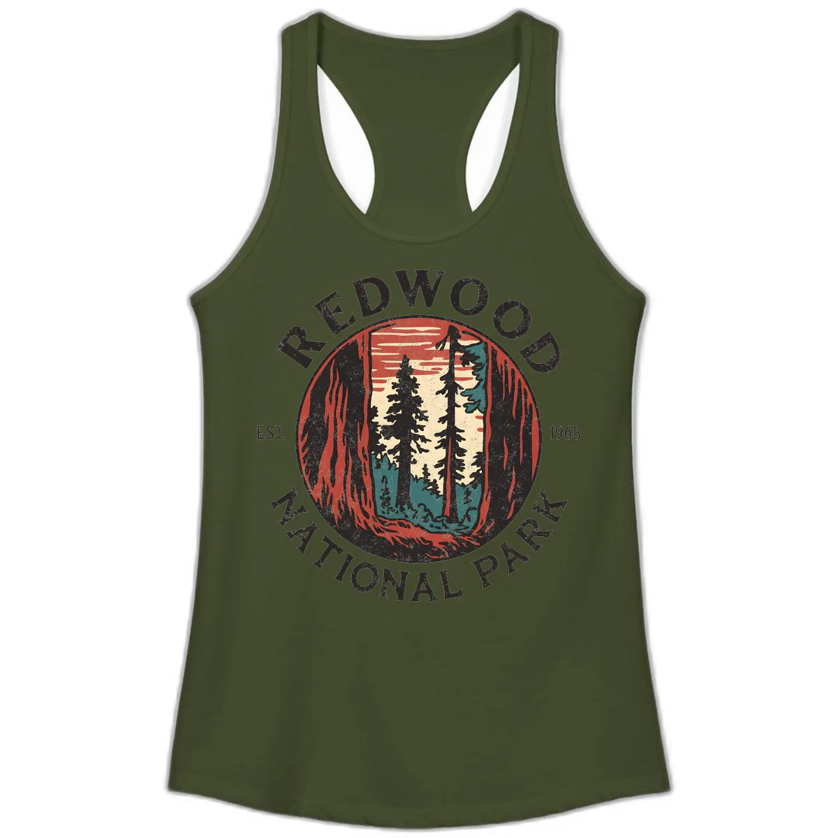 Redwood National Park 1968 Ladies Tank in Solid Military Green