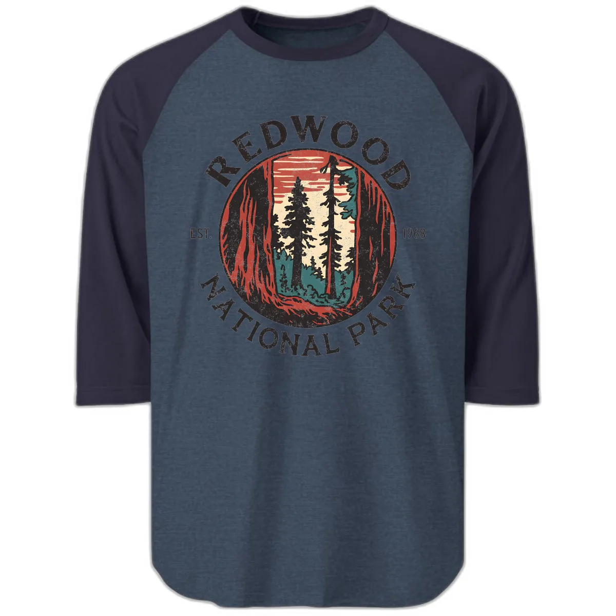 Redwood National Park 1968 Raglan 3/4 in Heather Denim Navy