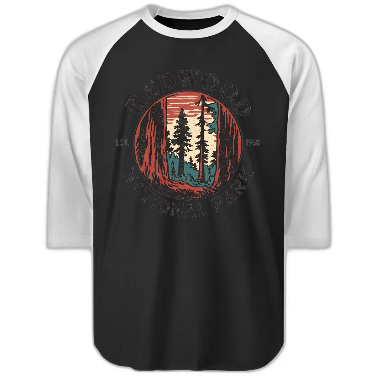 Redwood National Park 1968 Raglan 3/4 in Black White