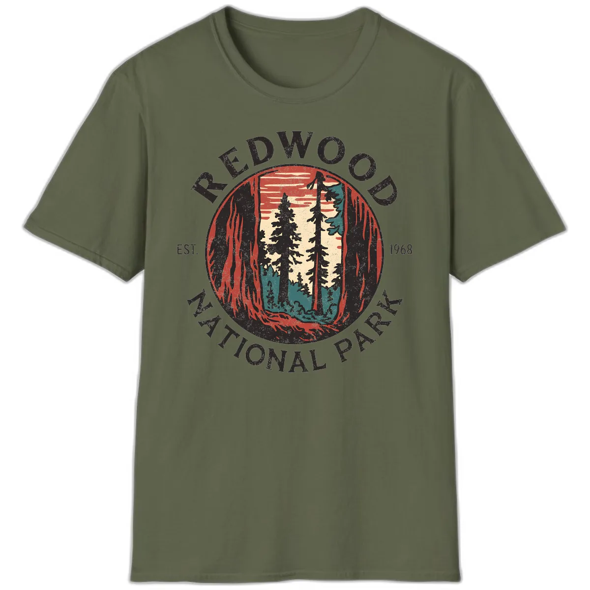Redwood National Park 1968 T-Shirt in Military Green