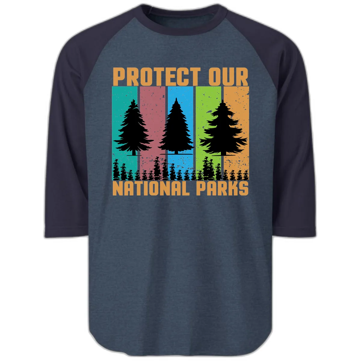 Protect Our National Parks Raglan 3/4 in Heather Denim Navy