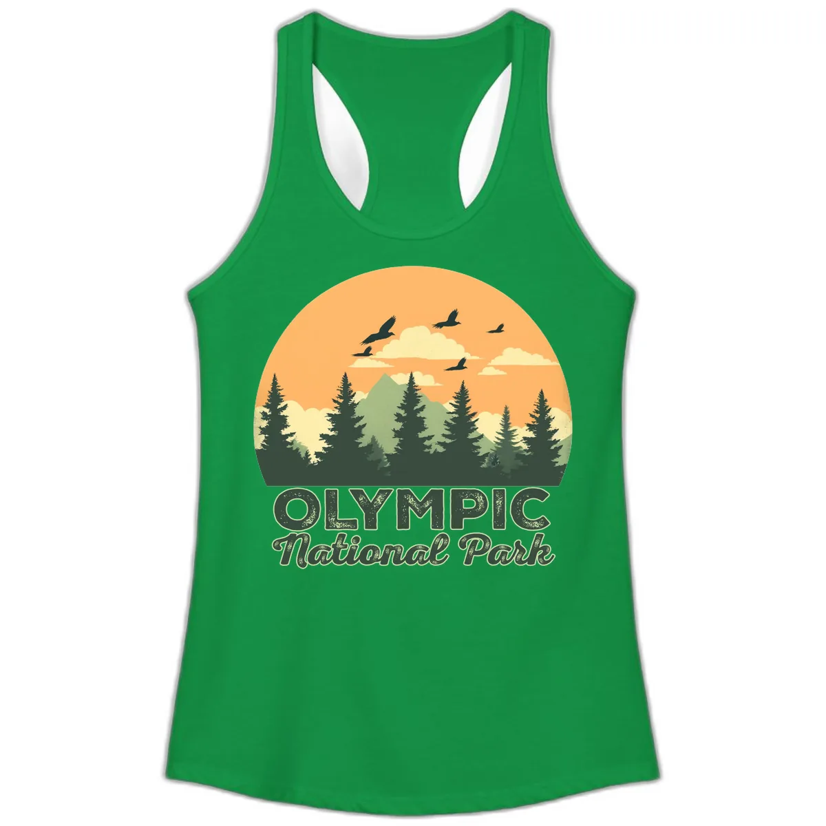 Olympic National Park Mountain Vista Ladies Tank in Solid Kelly Green