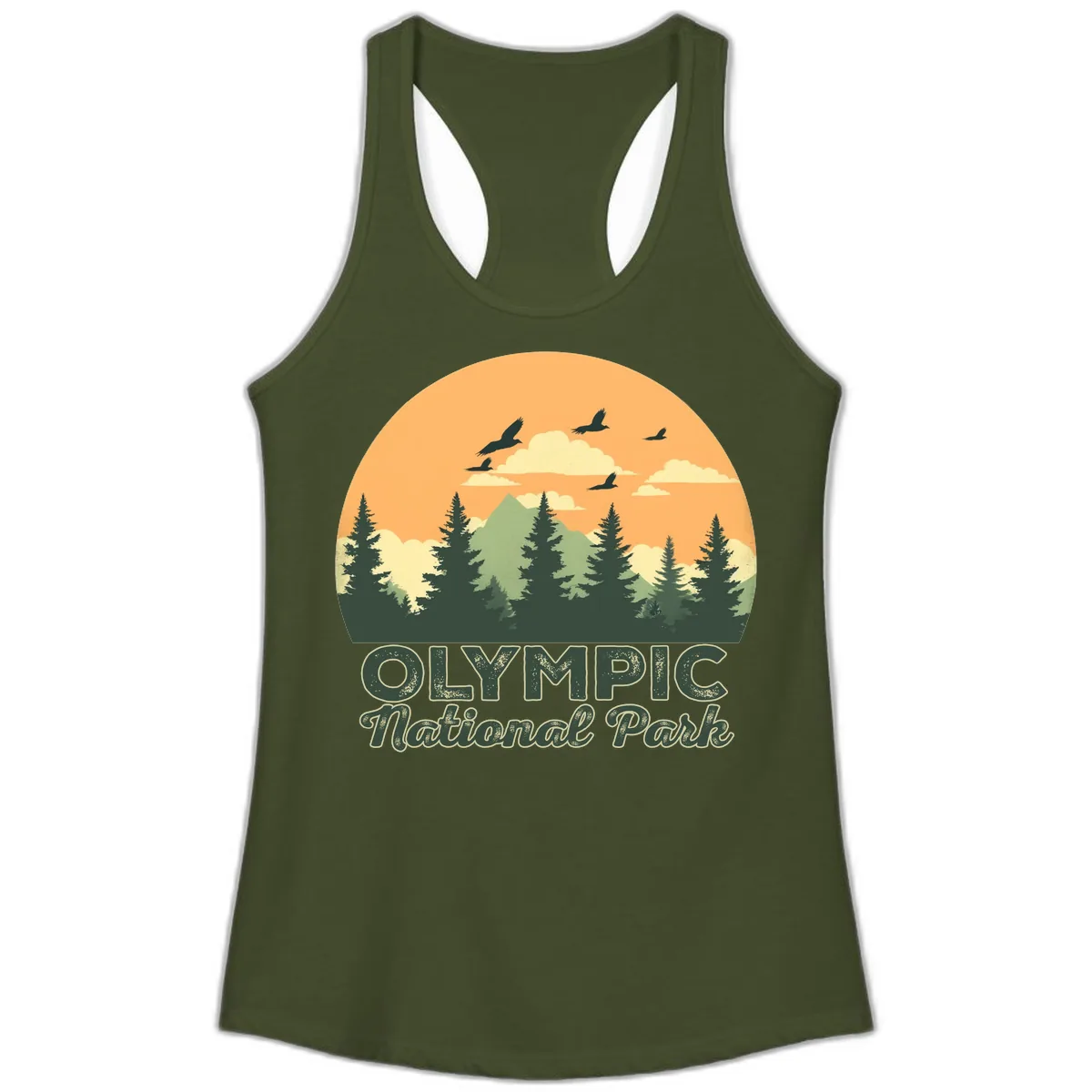 Olympic National Park Mountain Vista Ladies Tank in Solid Military Green