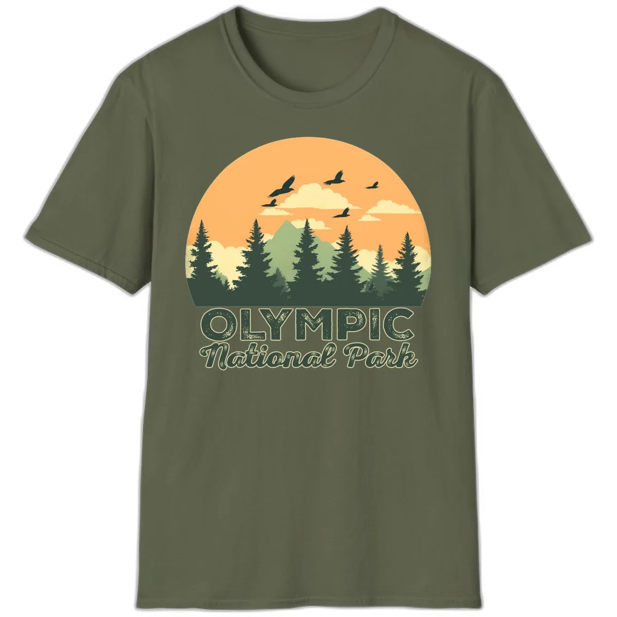 Olympic National Park Mountain Vista T-Shirt in Military Green