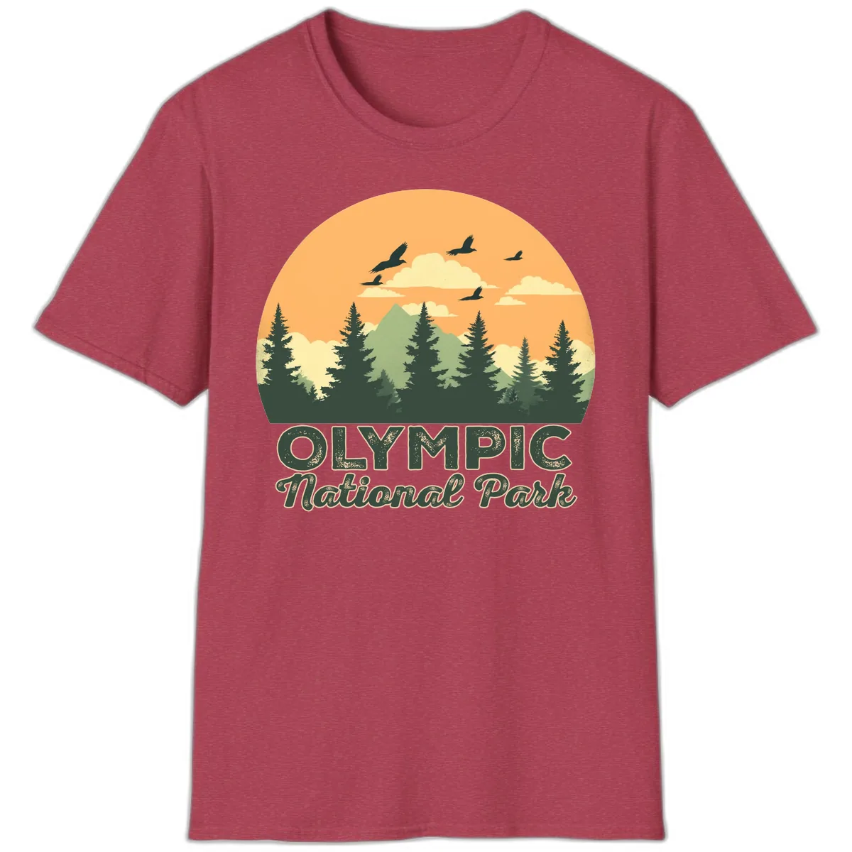 Olympic National Park Mountain Vista T-Shirt in Heather Cardinal