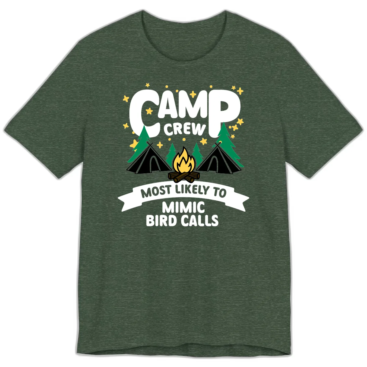 Camp Crew Most Likely To Mimic Bird Calls Premium T-Shirt in Heather Forest