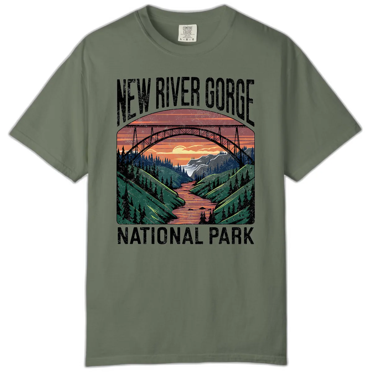 New River Gorge National Park Sunset Comfort Color in Moss