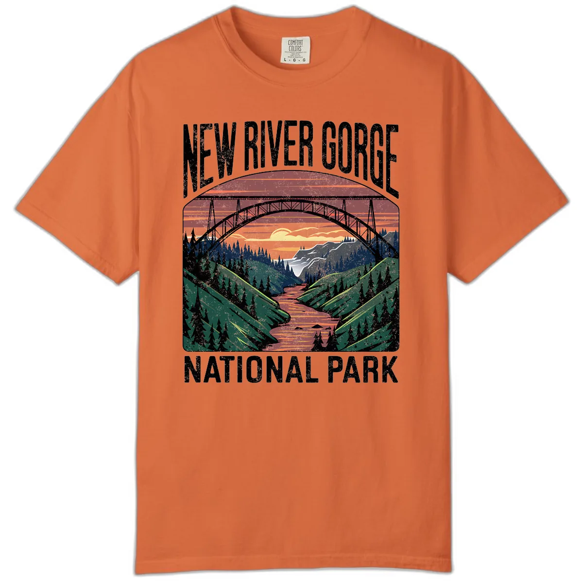 New River Gorge National Park Sunset Comfort Color in Burnt Orange