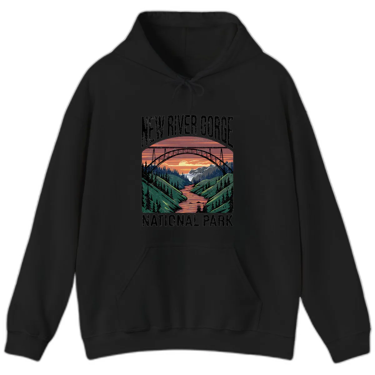 New River Gorge National Park Sunset Hoodie in Black