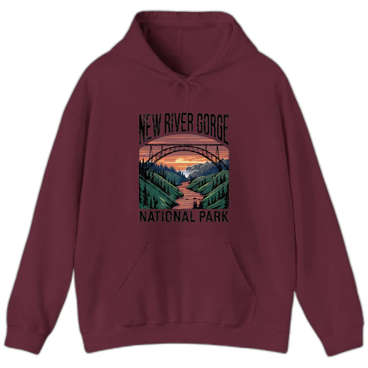New River Gorge National Park Sunset Hoodie in Maroon