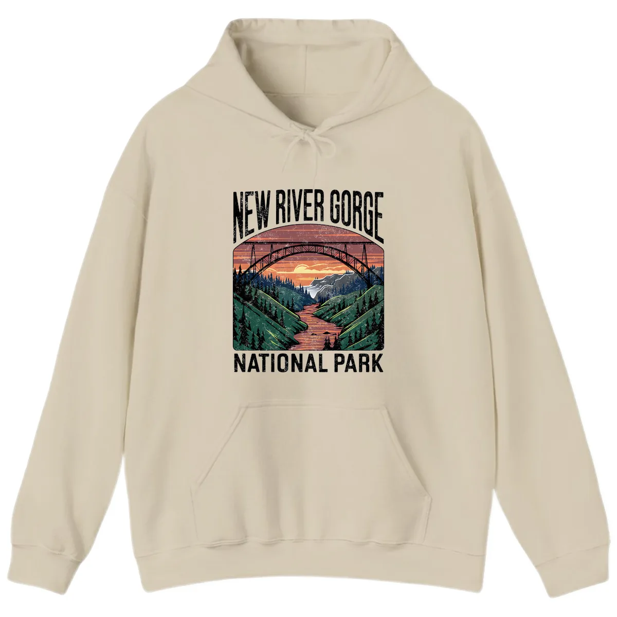 New River Gorge National Park Sunset Hoodie in Sand