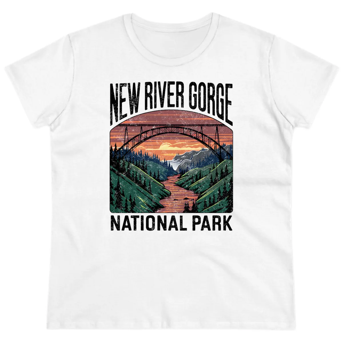 New River Gorge National Park Sunset Ladies Tee in White