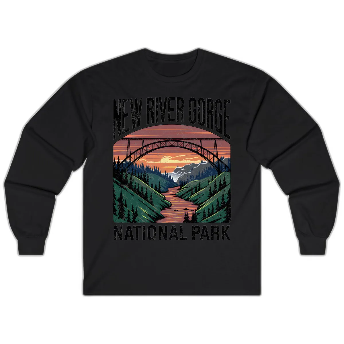 New River Gorge National Park Sunset Long Sleeve in Black