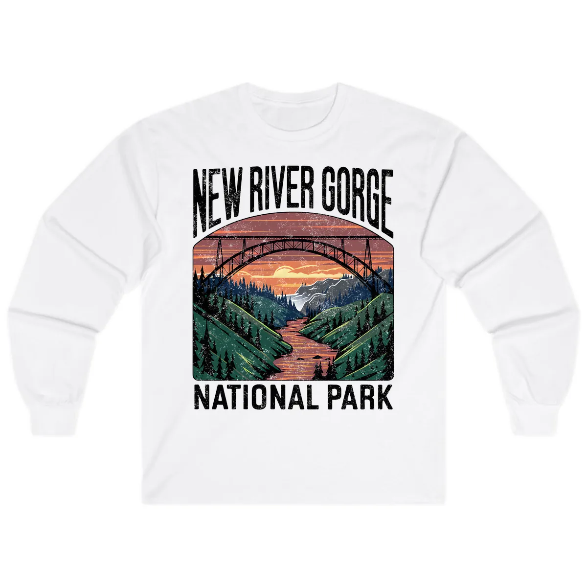 New River Gorge National Park Sunset Long Sleeve in White