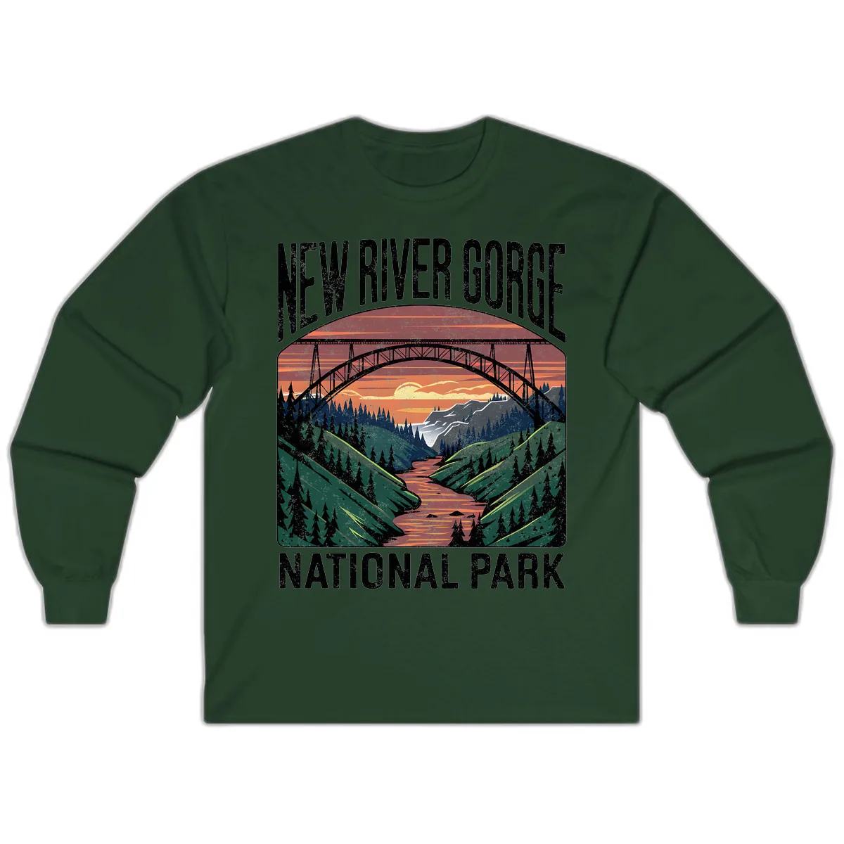 New River Gorge National Park Sunset Long Sleeve in Forest Green