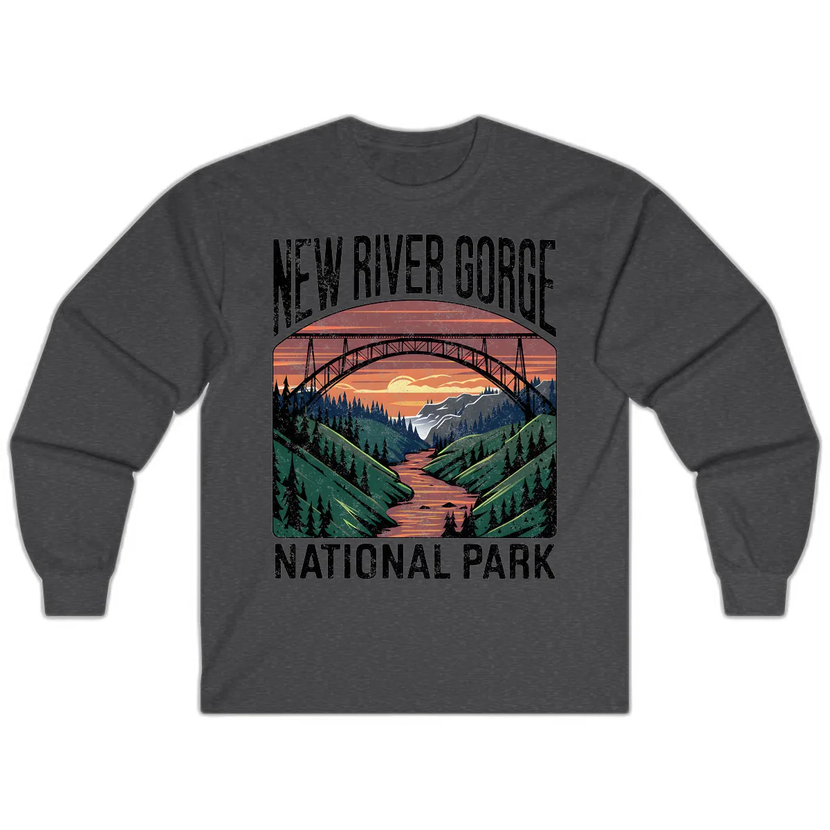 New River Gorge National Park Sunset Long Sleeve in Dark Heather