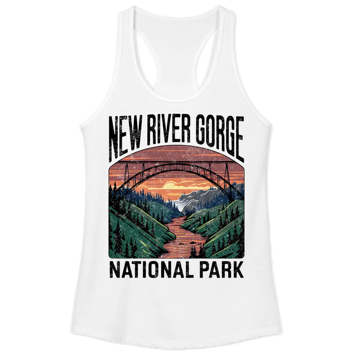 New River Gorge National Park Sunset Ladies Tank in White